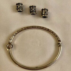Excellent Condition, Brighton Hinged Charming Bangle Bracelet + 3 Spacer Beads
